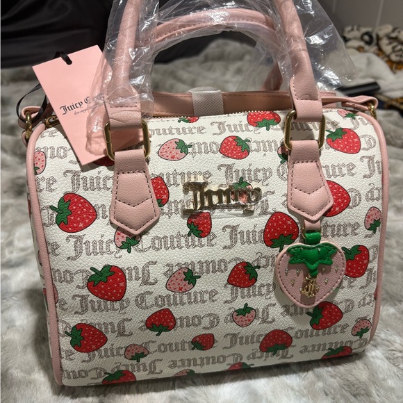 Juicy Couture Cream and Pink Satchel with Strawberry Design - Picture 2 of 3